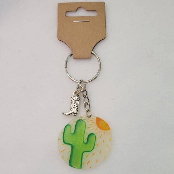 Western Cactus and Boot Charm Keychain - Picture 2 of 3